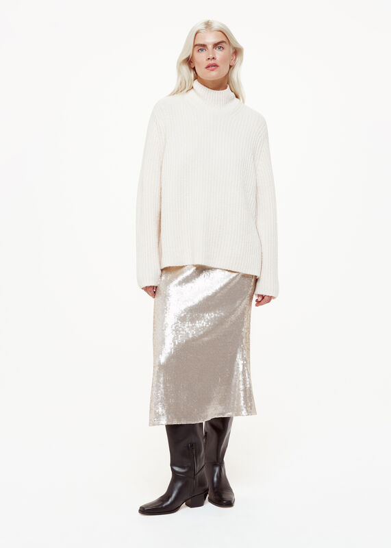 Silver Petite Sequin Midi Skirt