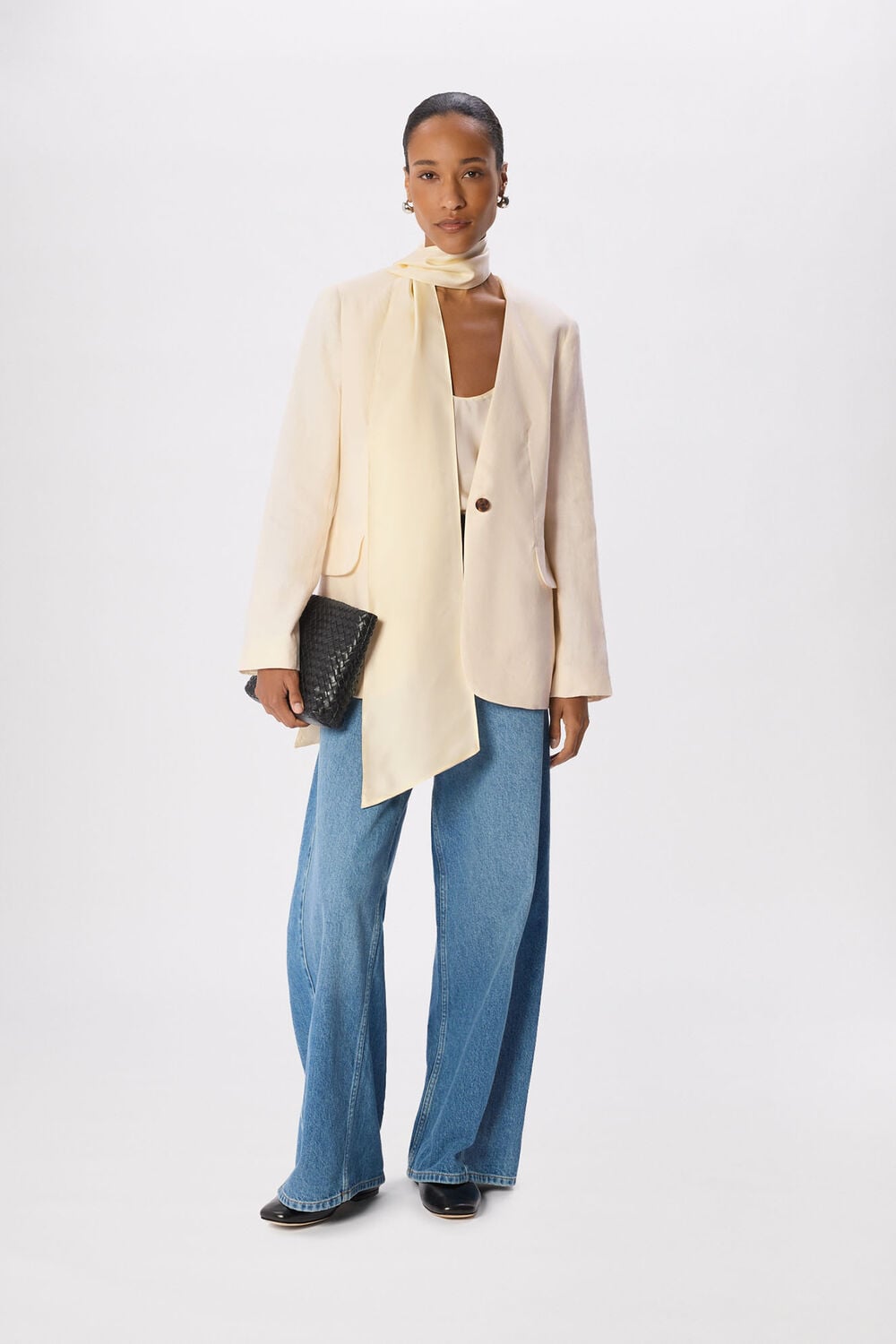 Ivory Collarless Linen Blazer