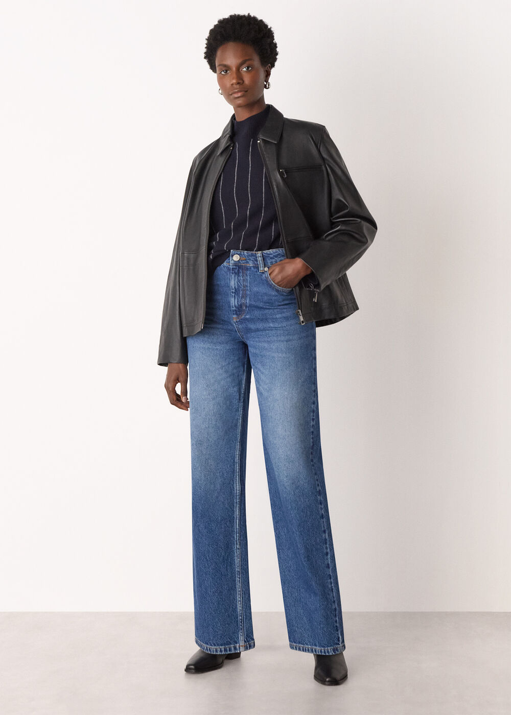 Stripe Wool Funnel Neck Knit