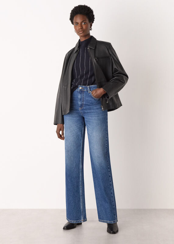 Navy Stripe Wool Funnel Neck Knit