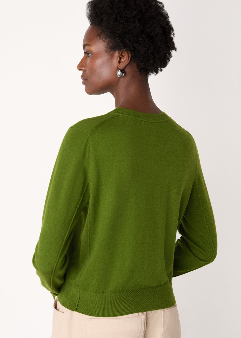 Fine Gauge Crew Neck Cardigan