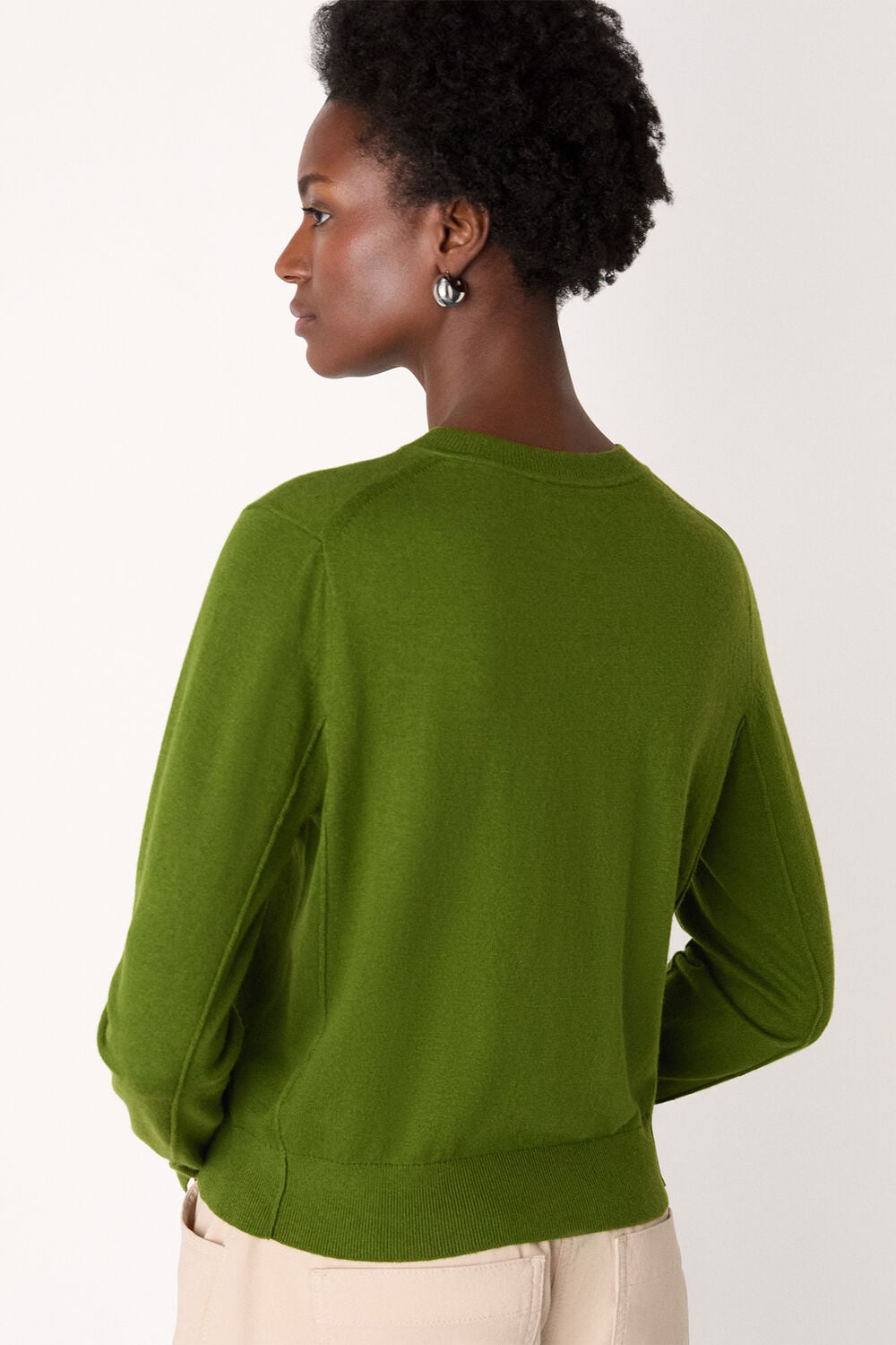 Fine Gauge Crew Neck Cardigan