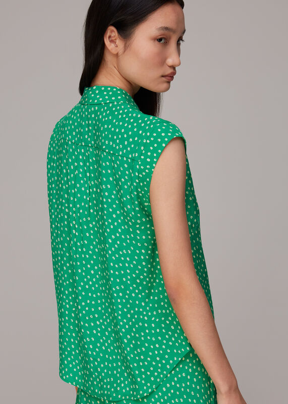 Green Spot Print Sleeveless Shirt