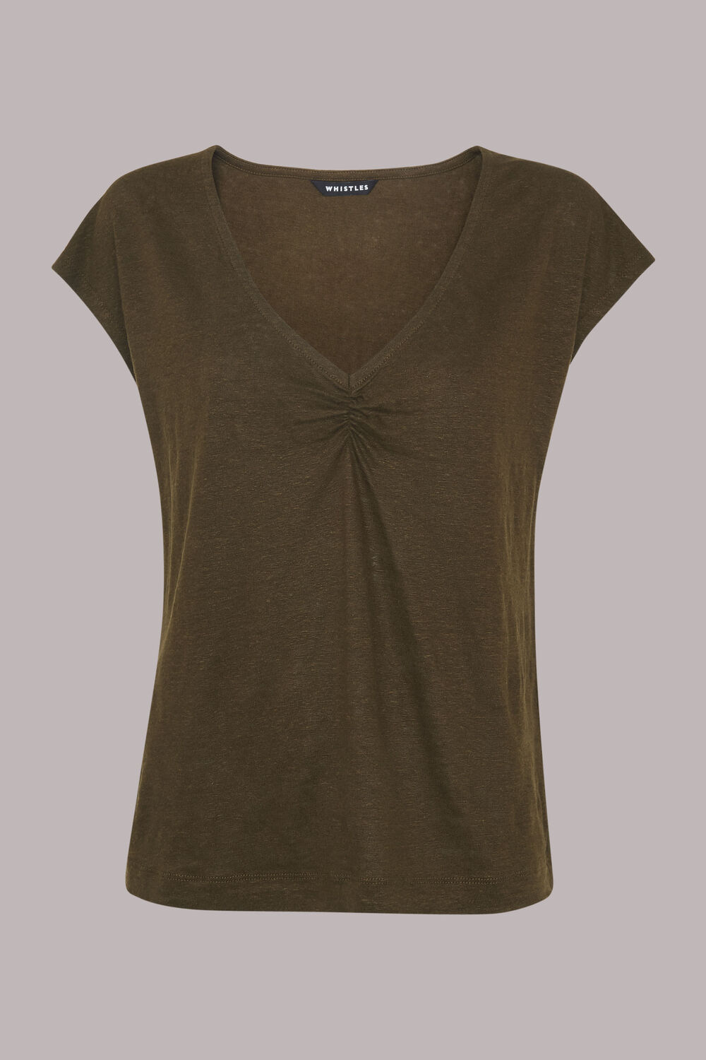 Ruched V-Neck Linen Tee