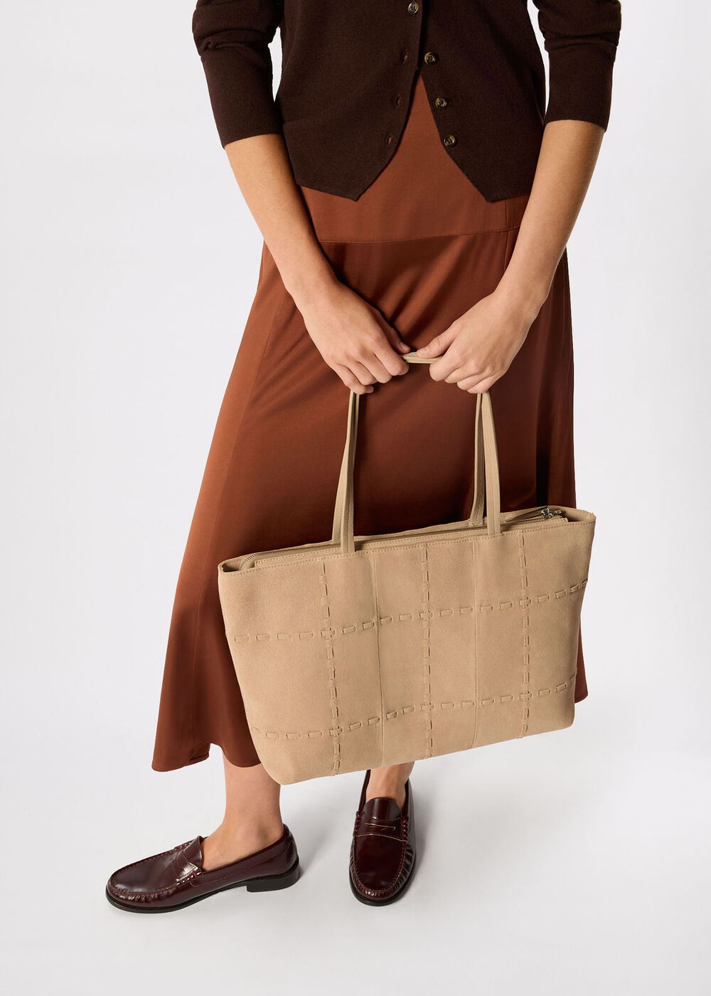 Suede Whipstitch Tote Bag