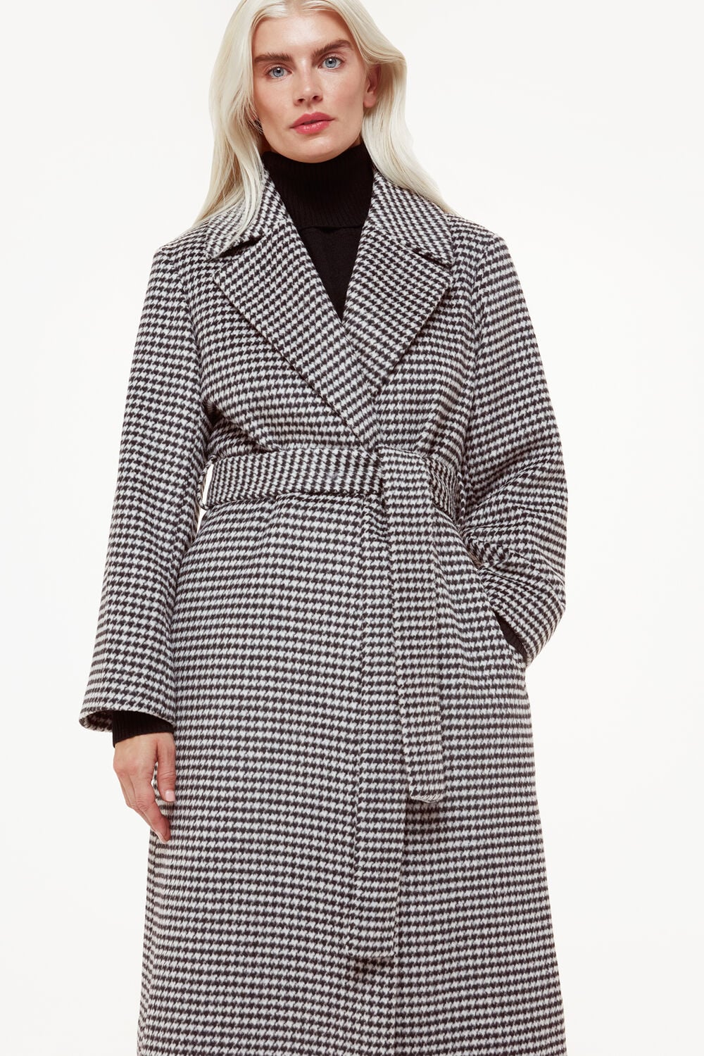 Petite Celia Houndstooth Wrap Coat