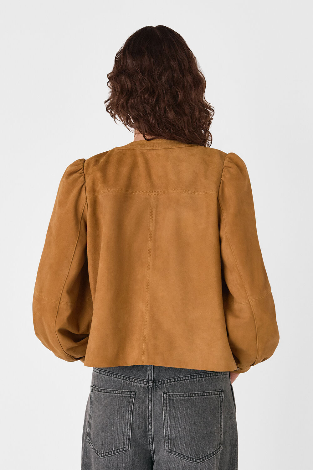 Camel Button Front Suede Jacket