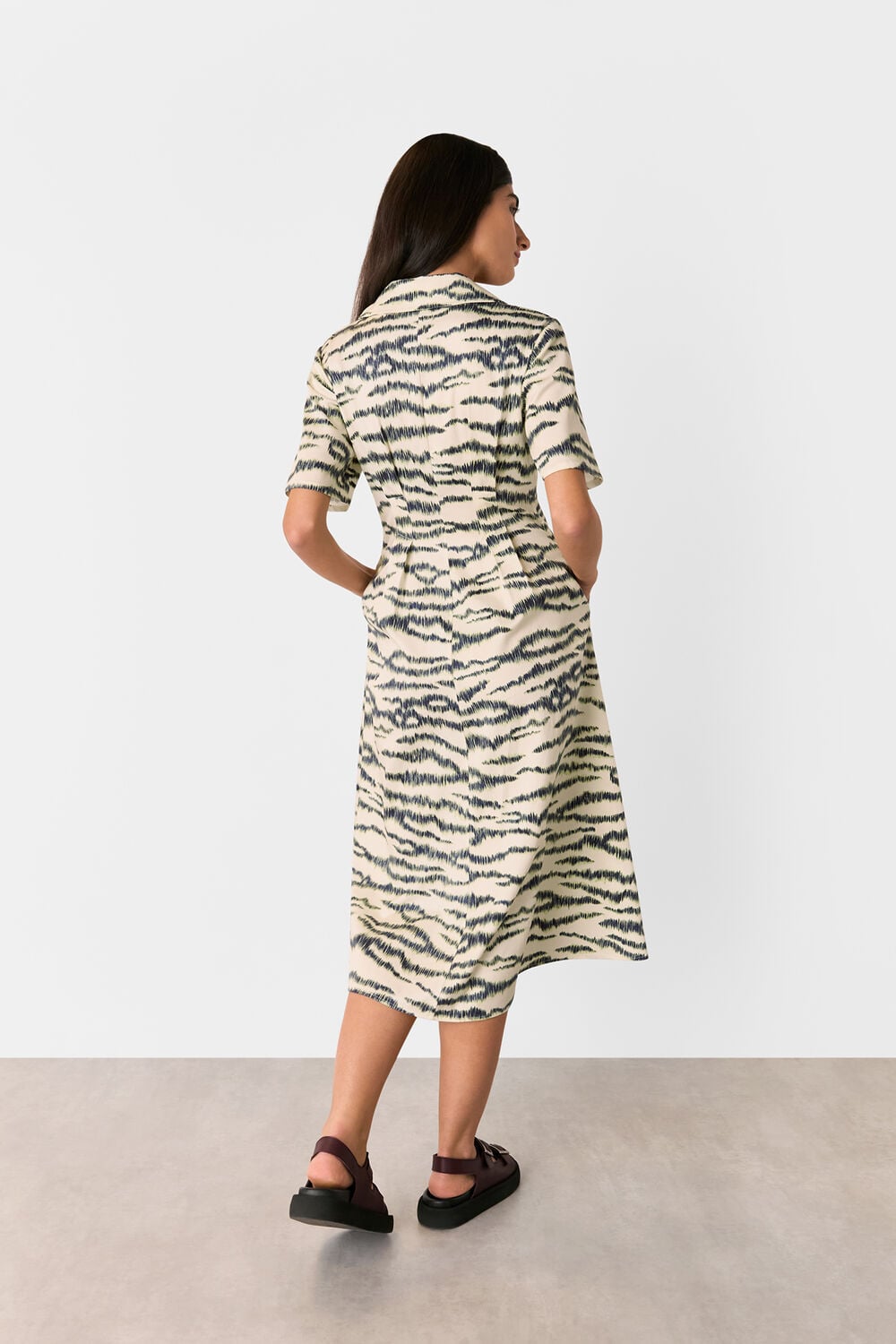 Ivory Feathered Tiger Midi Dress