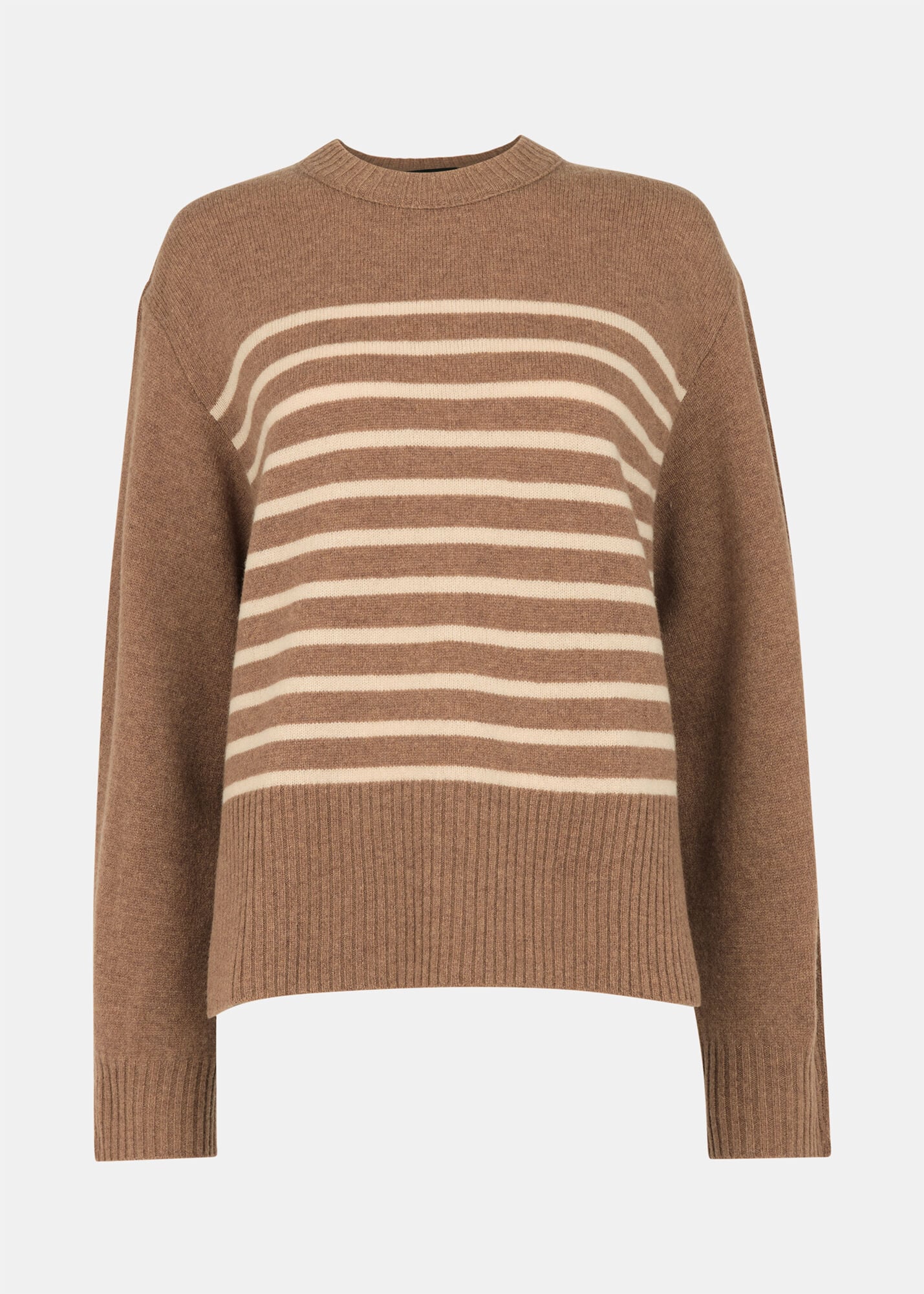 Camel Wool Stripe Crew Neck Knit | WHISTLES | Whistles US |