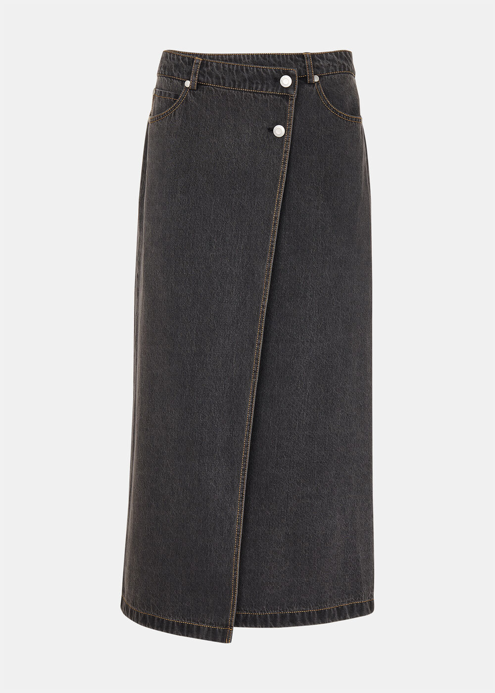 Denim Button Wrap Midi Skirt