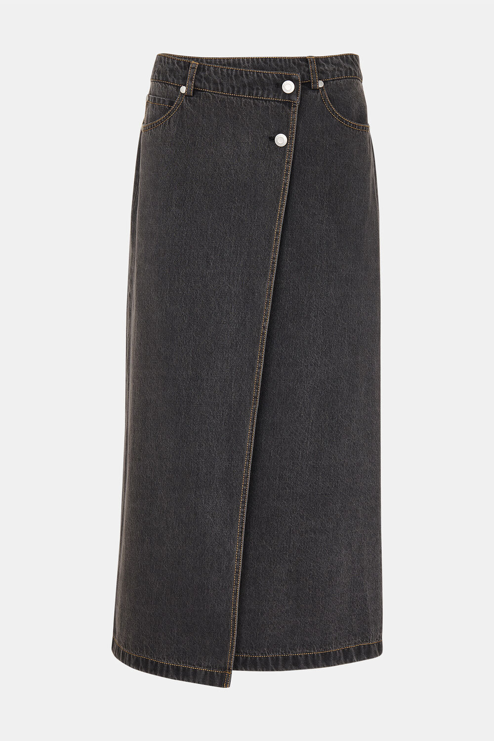 Denim Button Wrap Midi Skirt