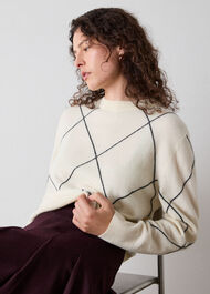 Wool Contrast Diamond Knit