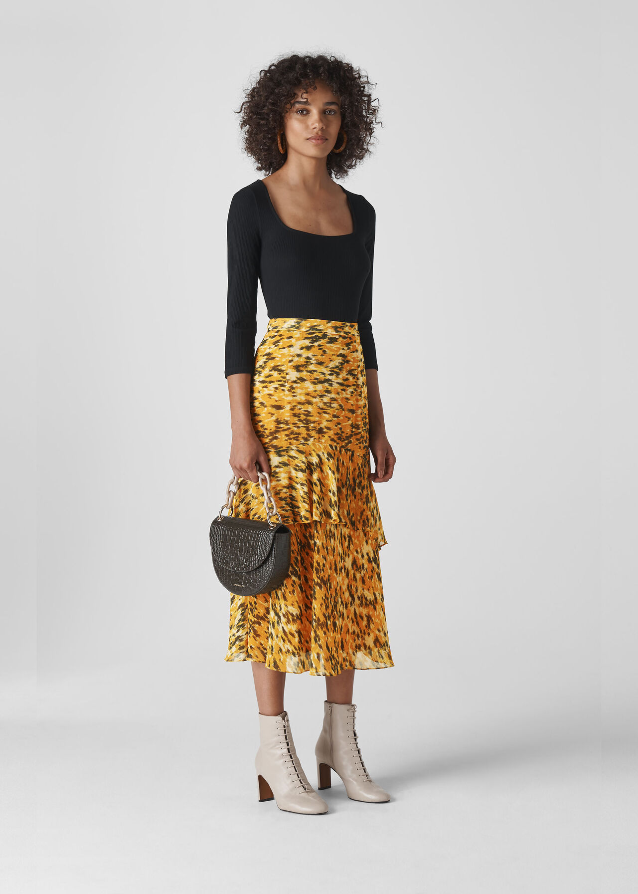 Ikat Animal Midi Skirt Yellow/Multi