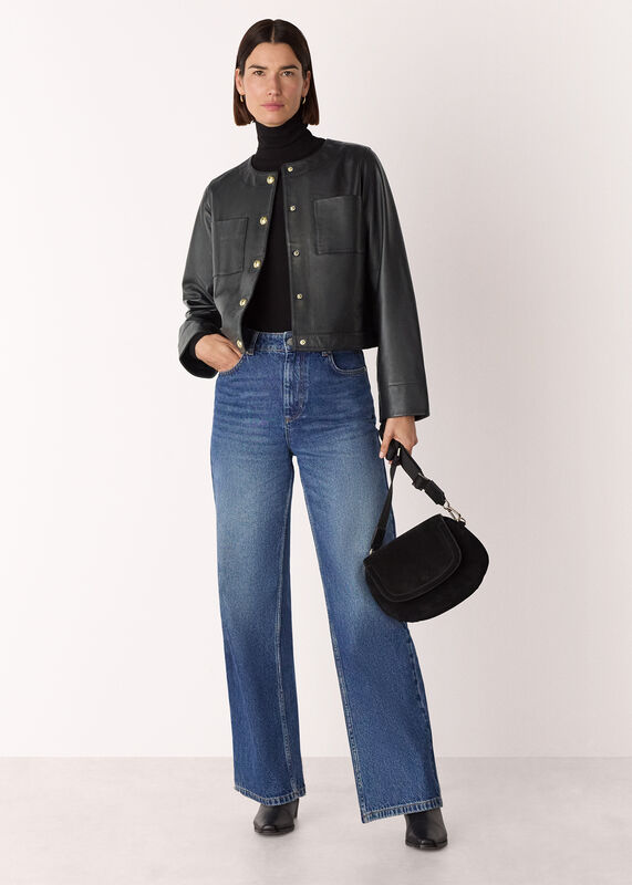 Black Collarless Leather Jacket