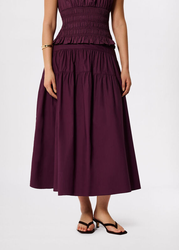 Plum Tier Hem Cotton Skirt