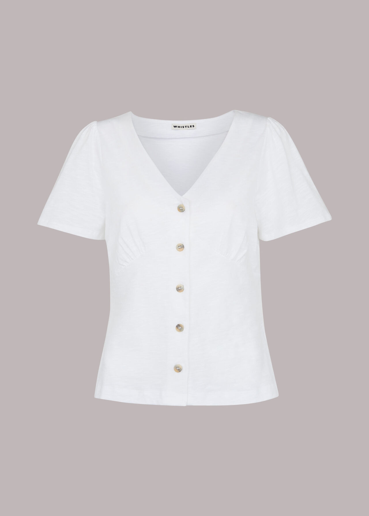 Button Front Frill Top White