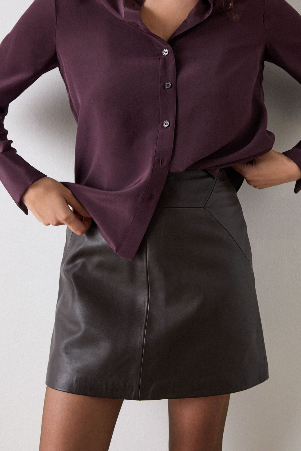 Brown Leather A line Skirt