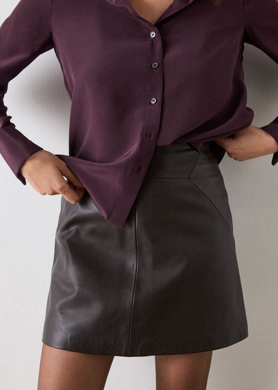 Brown Leather A line Skirt
