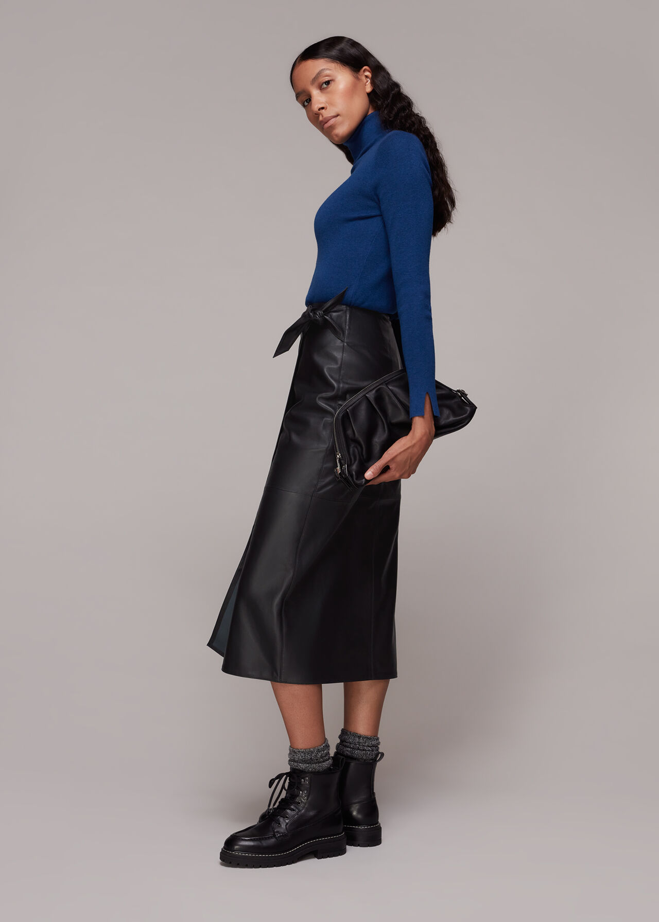 Tie Side Leather Skirt