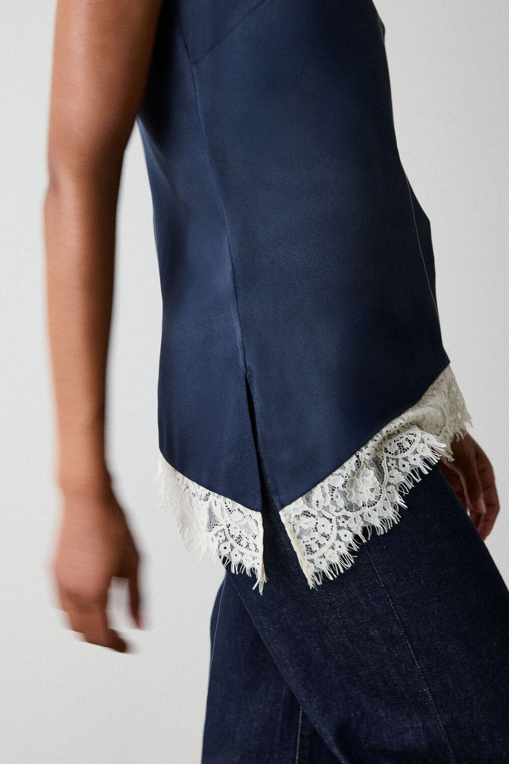 Lace Trim Satin Cami Top