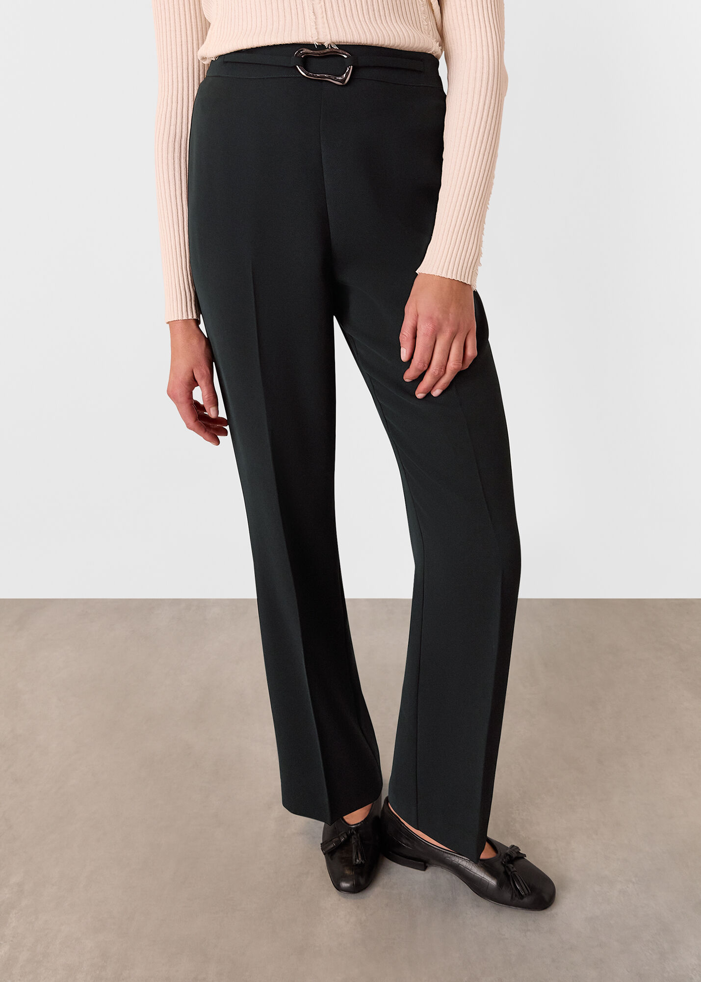 Black Corinna Belted Crepe Trouser | WHISTLES | Whistles US |