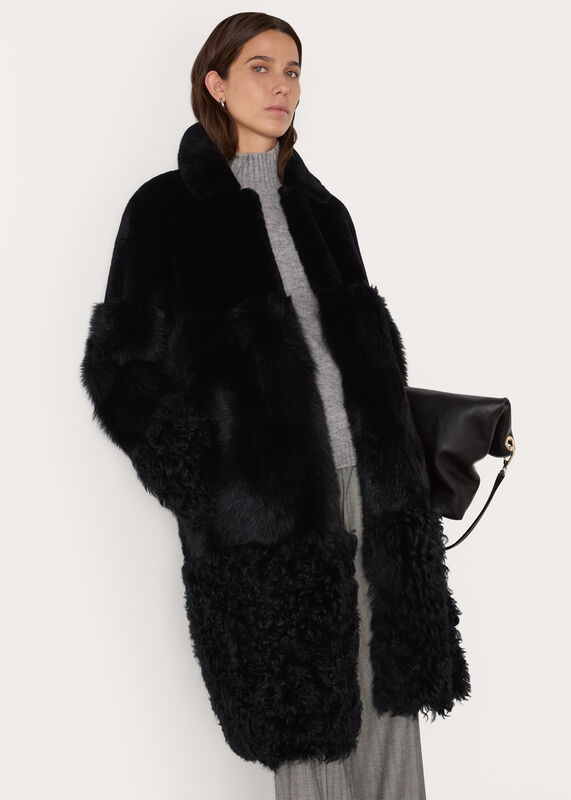 Black Cossma Shearling Longline Coat