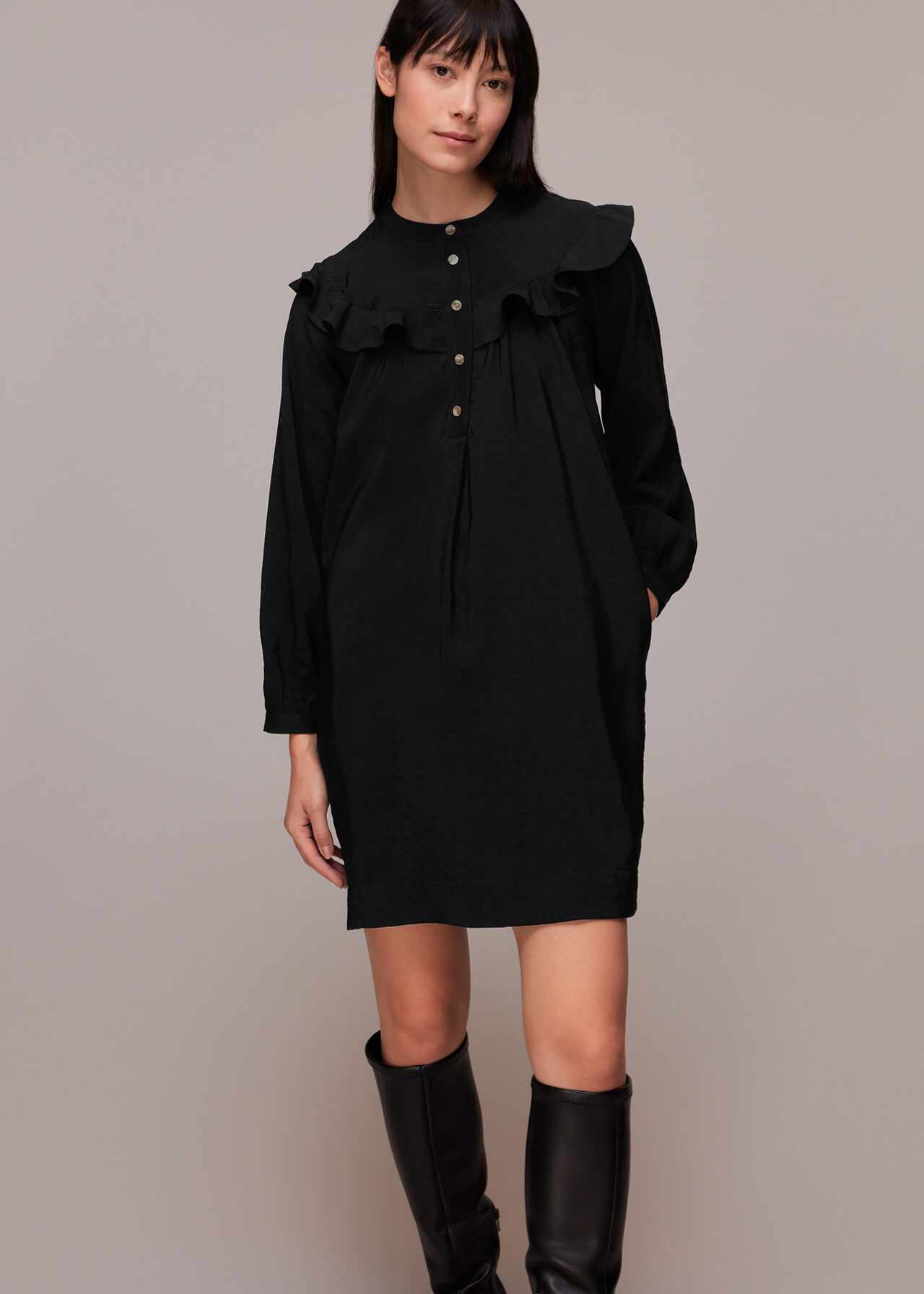 Black Dara Frill Detail Dress | WHISTLES