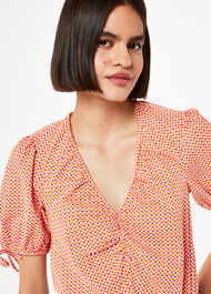 Ditsy Square Ruched Front Top