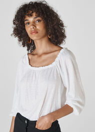 Linen Square Neck Top White