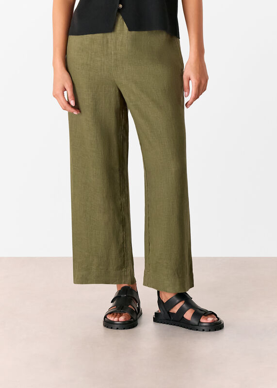 Khaki Petite Linen Pocket Pants 