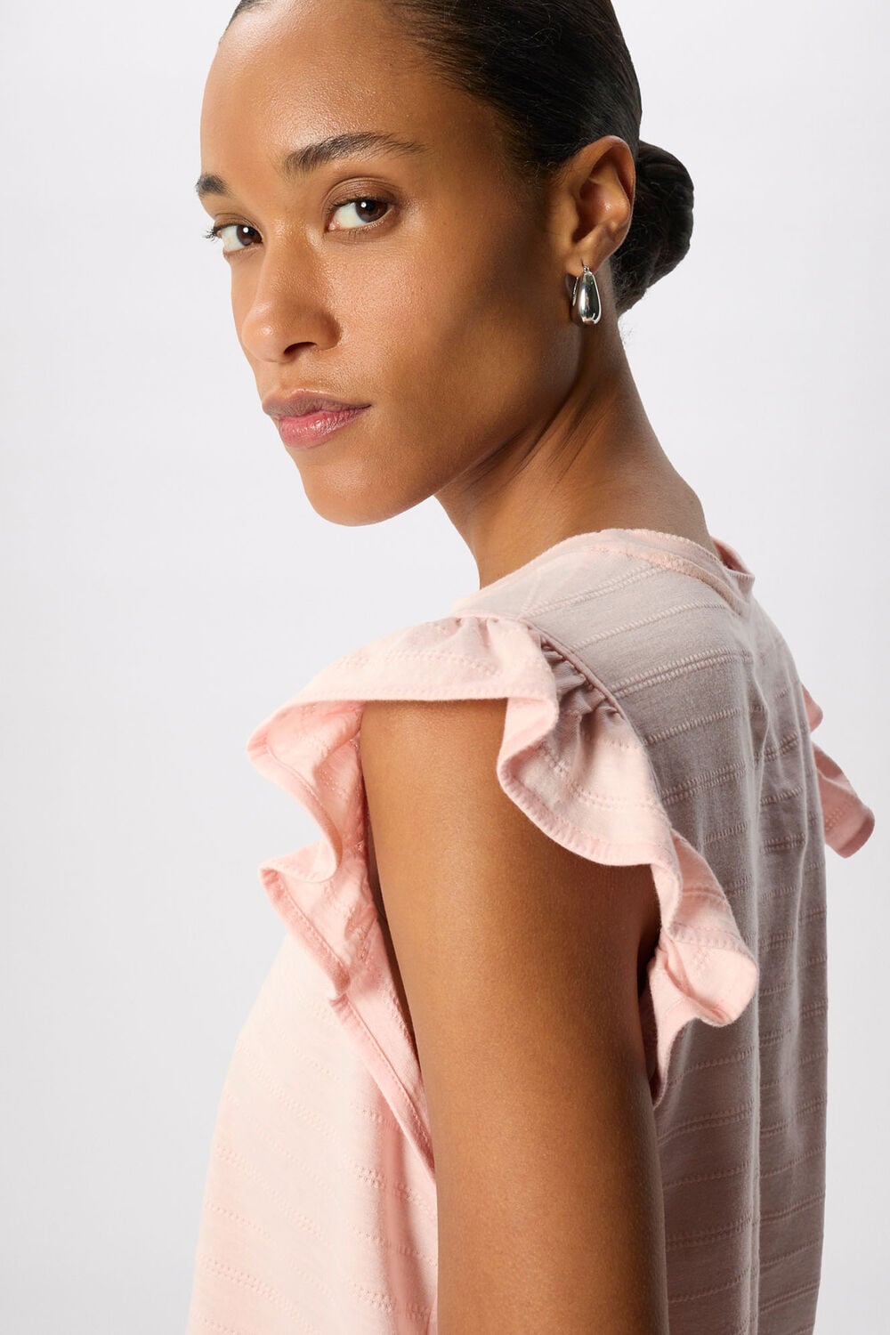Pale Pink Frill Sleeve Broderie Tee