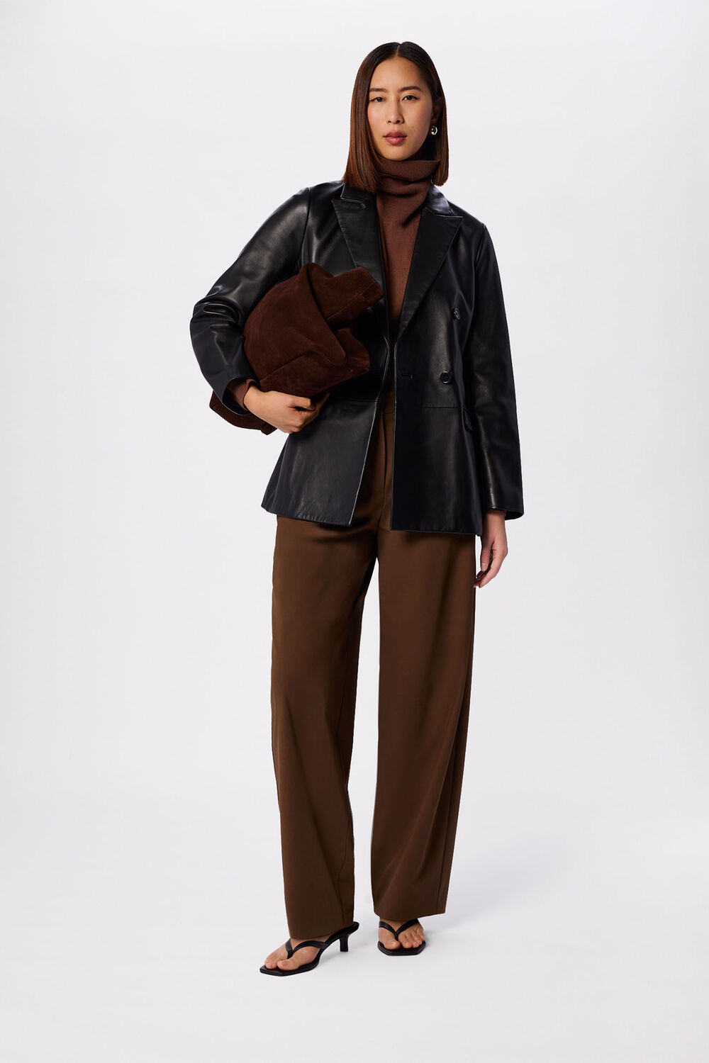 Black Aliza Waisted Leather Blazer