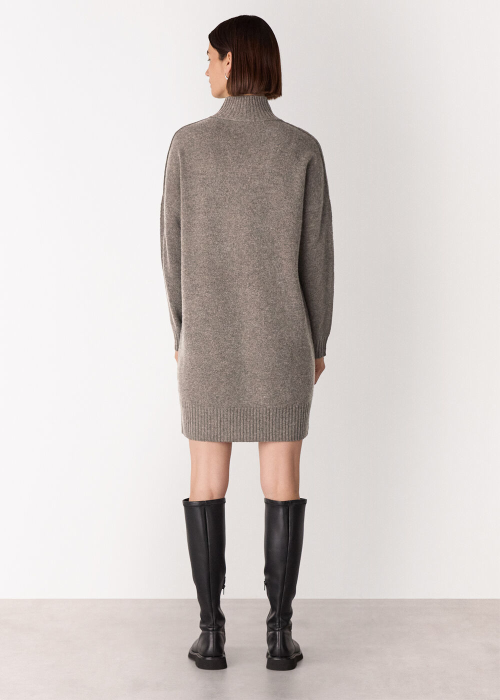 Petite Funnel Neck Wool Mini Dress