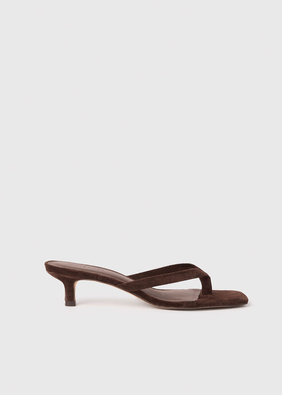 Chocolate Suede Toe Post Heeled Mule