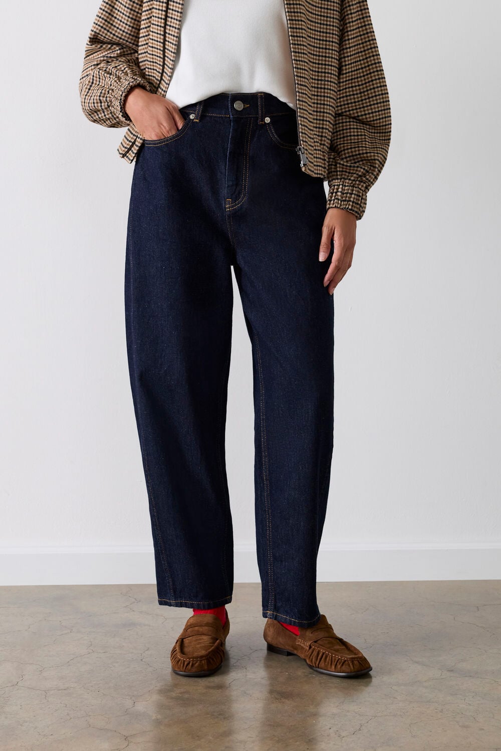 Dark Denim Authentic Barrel Leg Jean