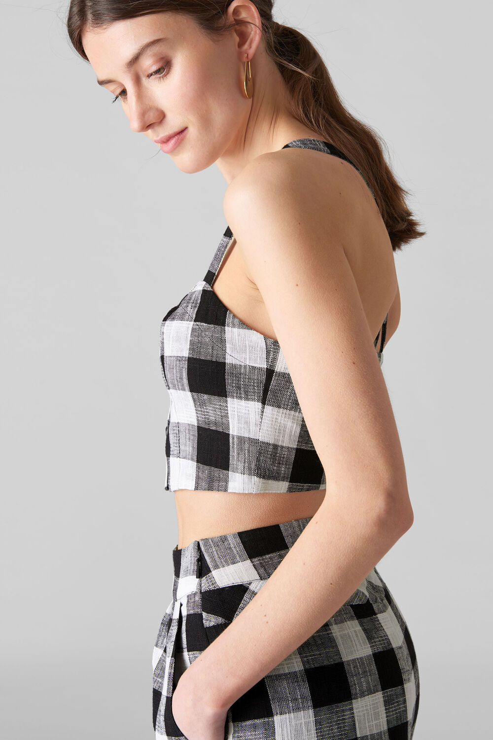 Gingham Button Up Bralette Black and White