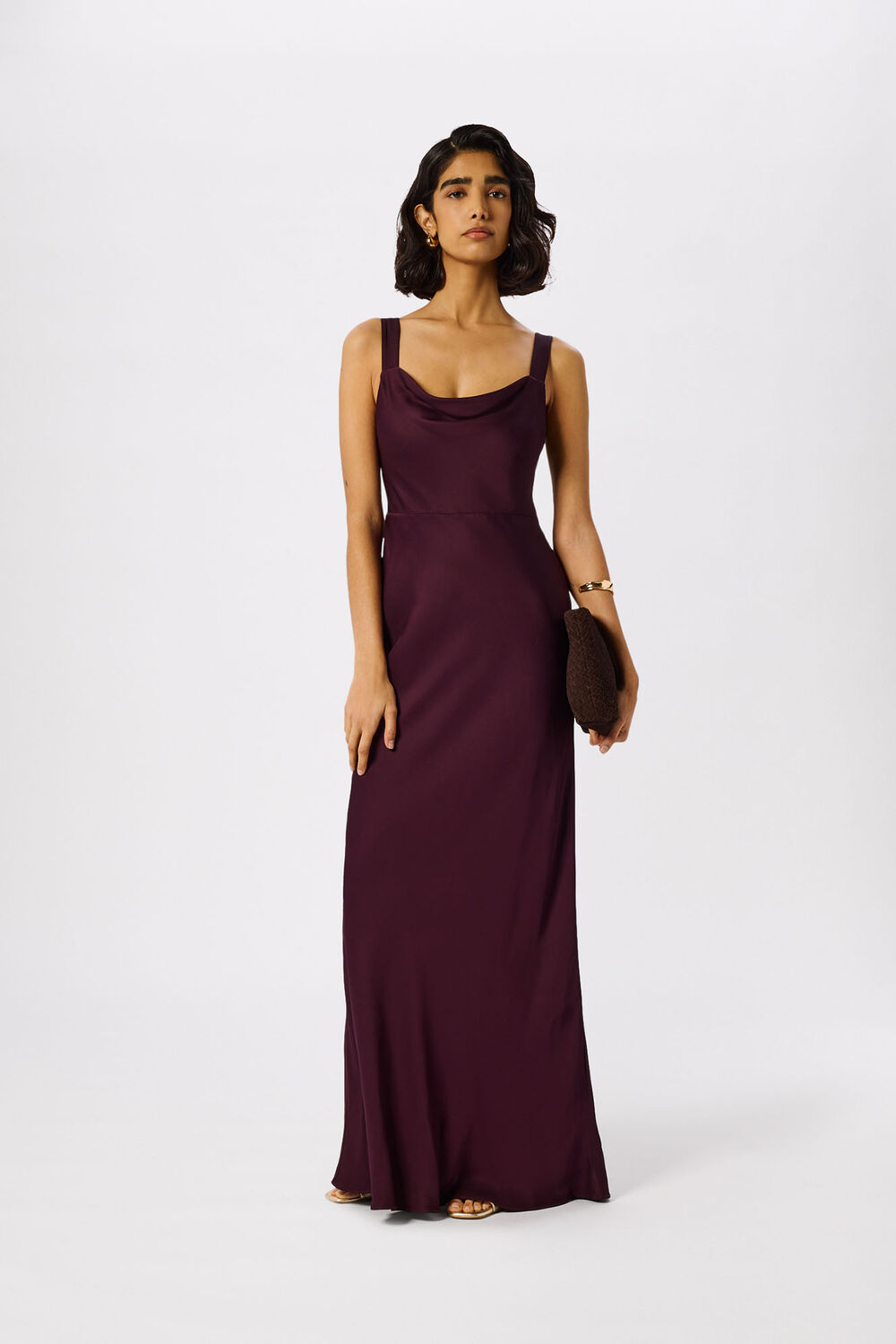 Plum Thea Cowl Satin Maxi Dress