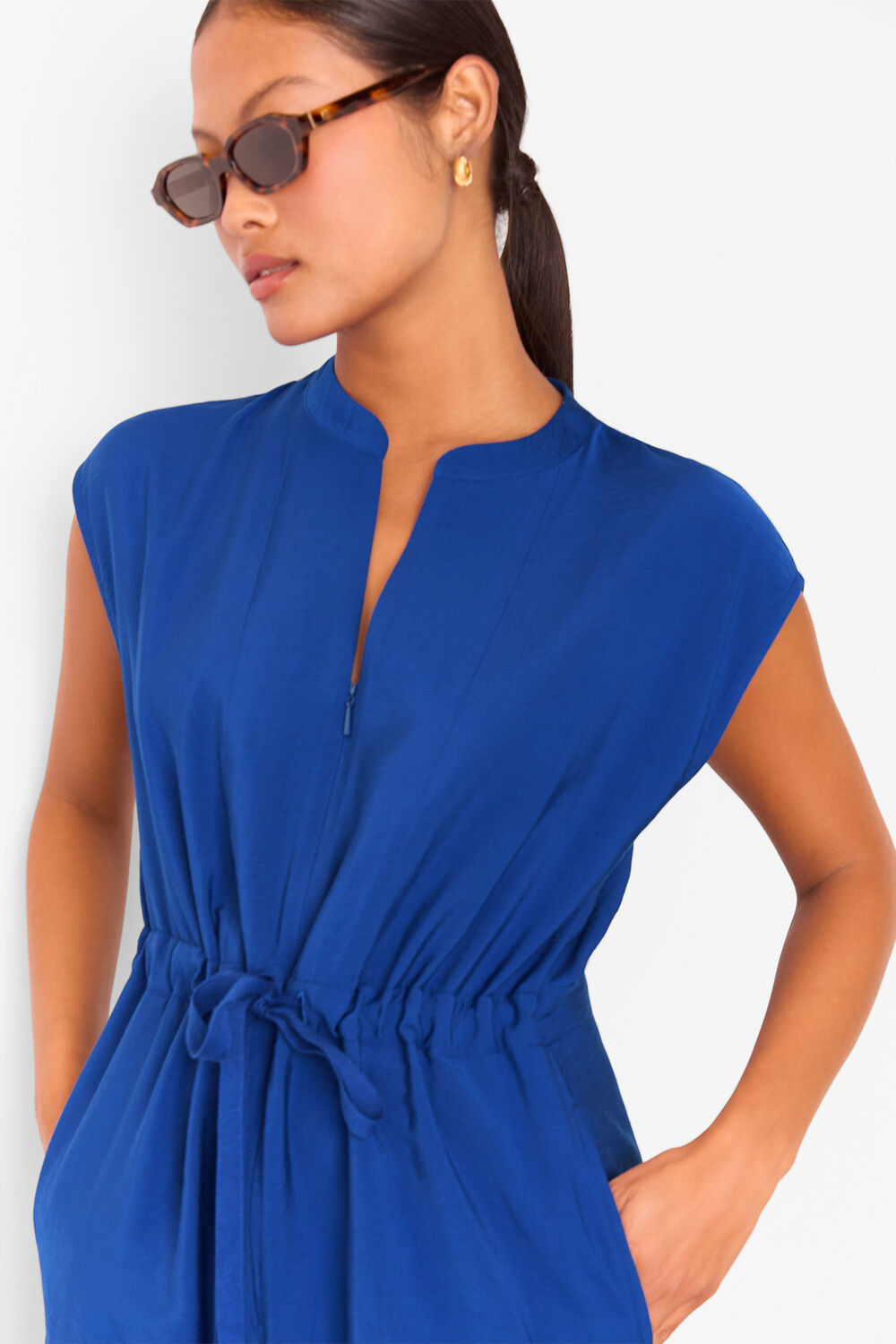 Petite Sleeveless Drawstring Jumpsuit