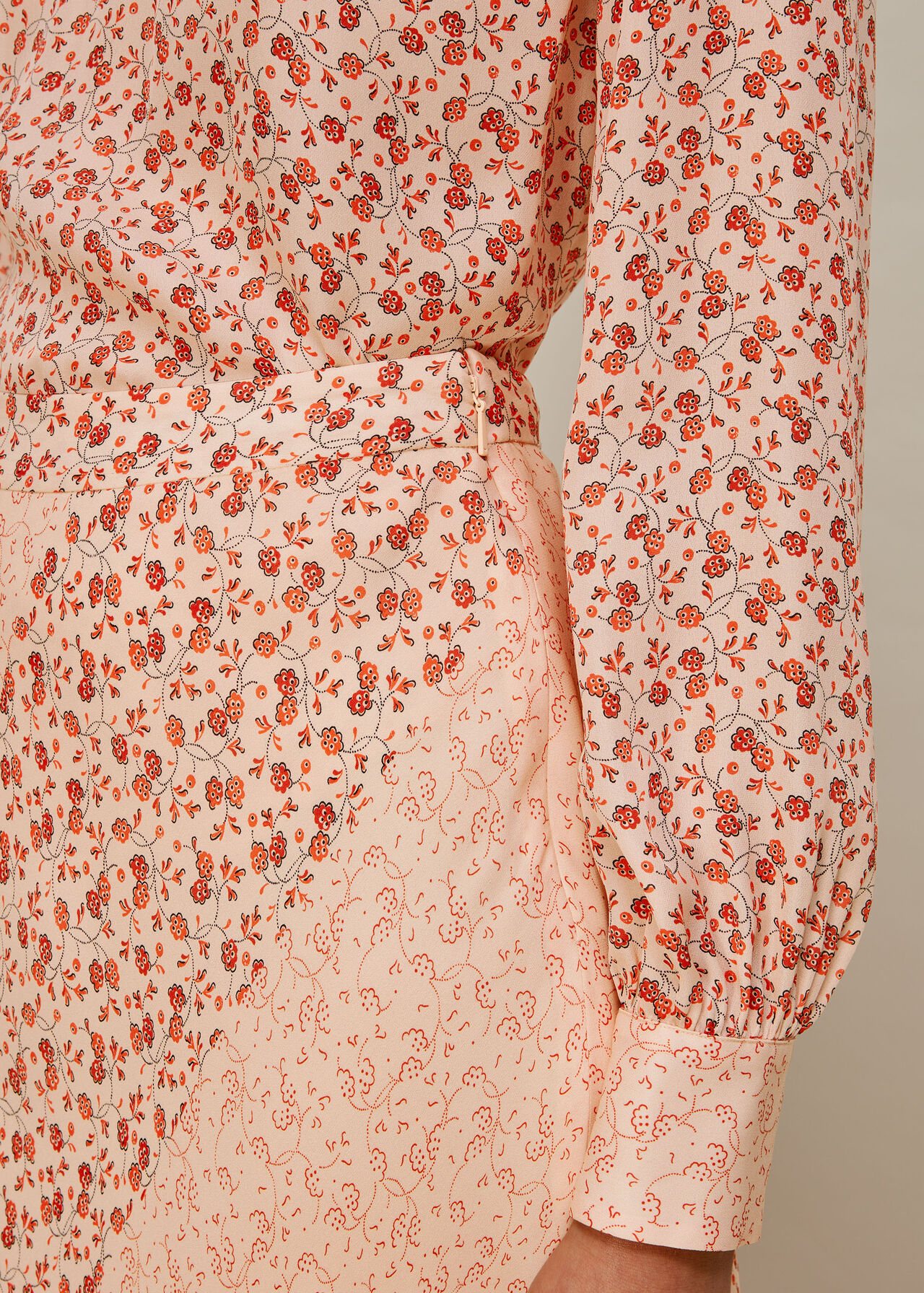 Multicolour Flower Berry Print Silk Skirt | WHISTLES