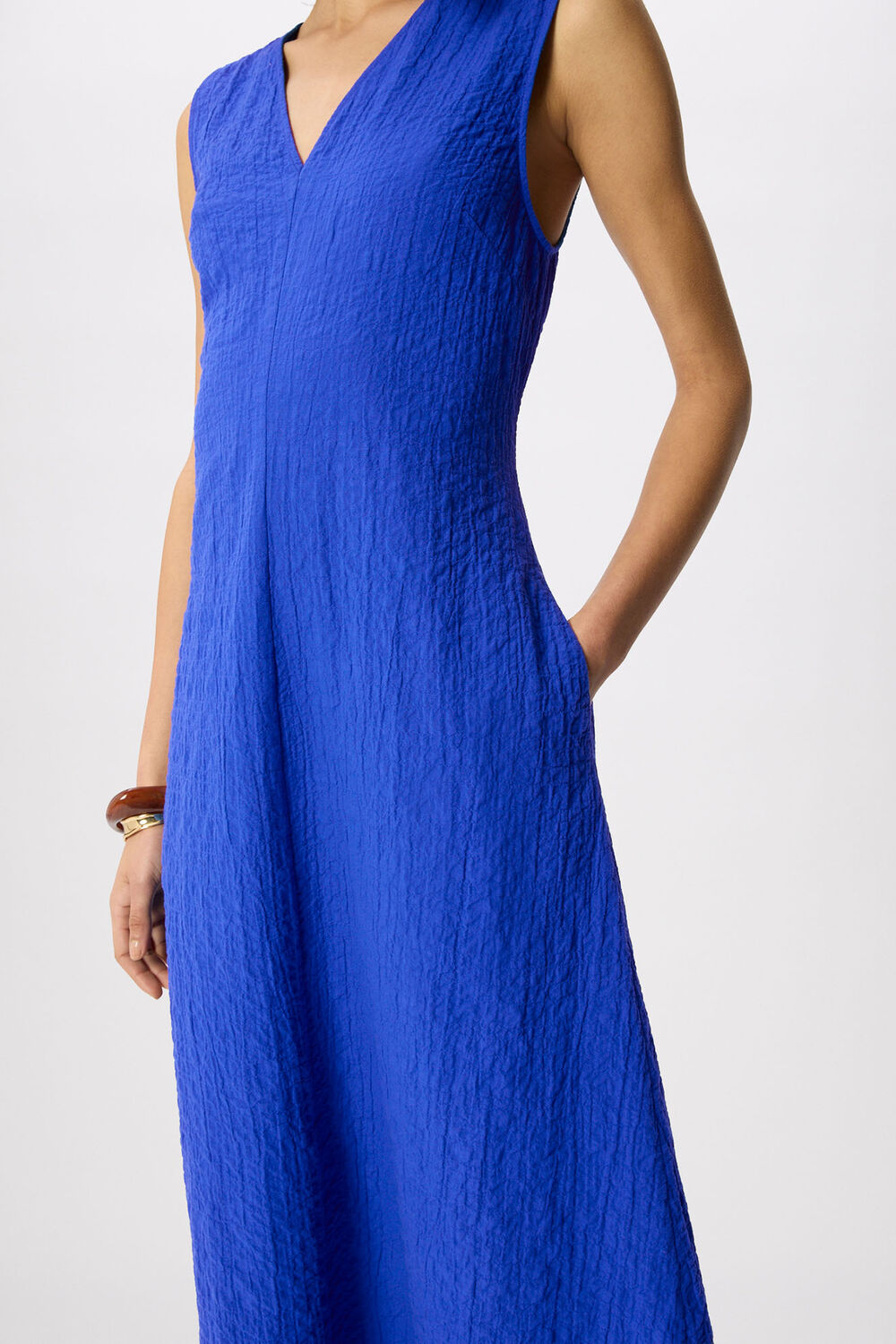 Blue V Neck Textured Dress