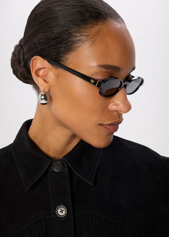 Black Slim Oval Sunglasses