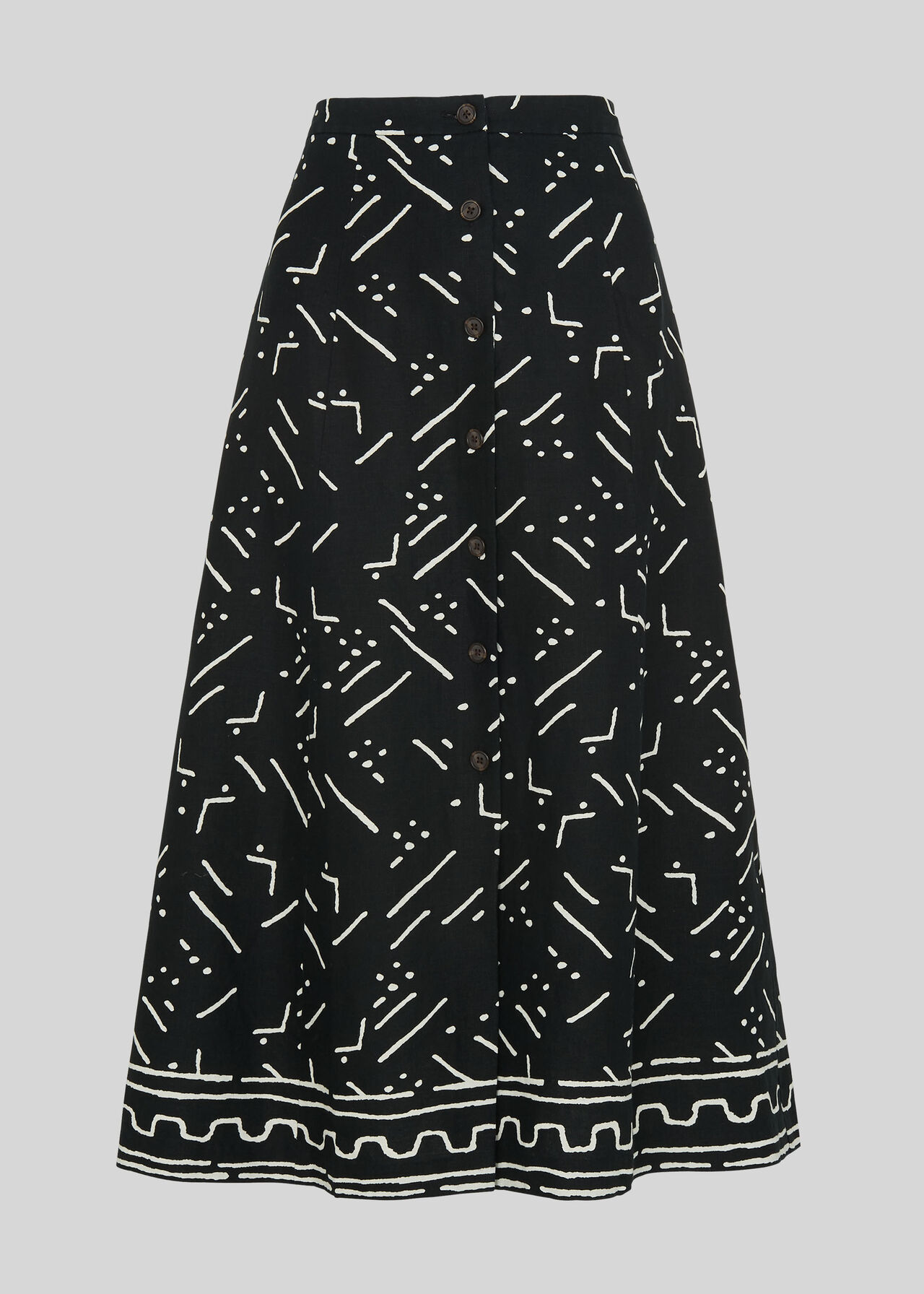 Kuba Print Linen Skirt Black/Multi