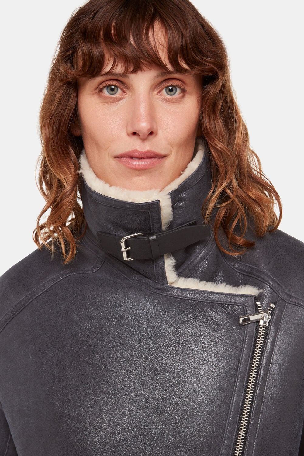 Navy Annika Leather Aviator Jacket