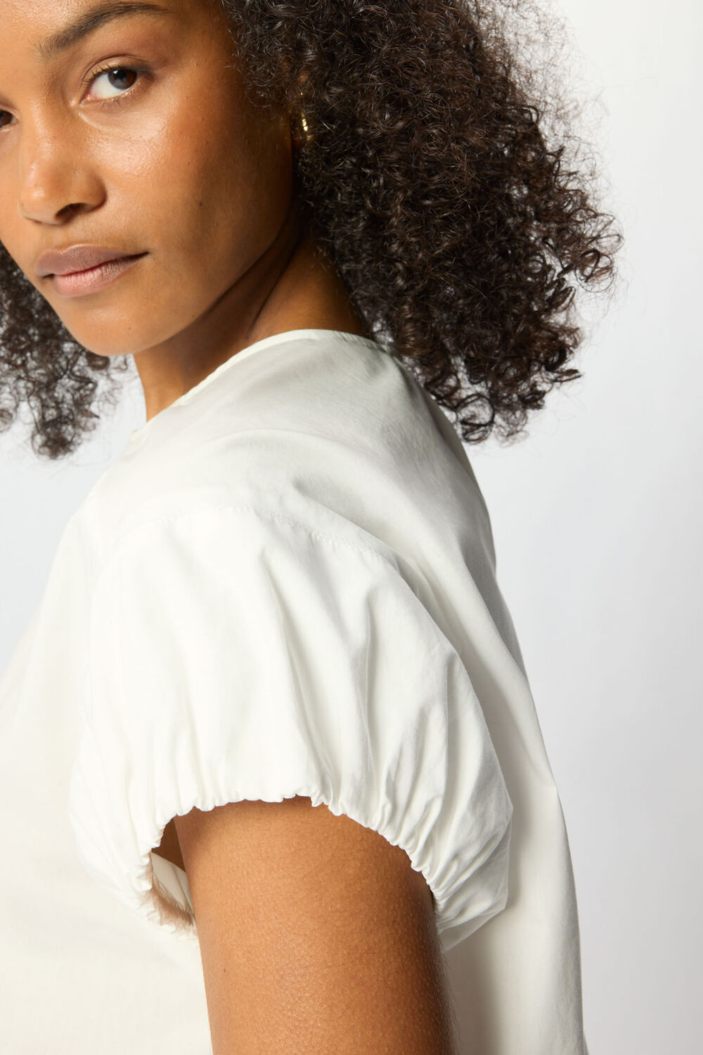 White Puff Sleeve Cotton Poplin Tee
