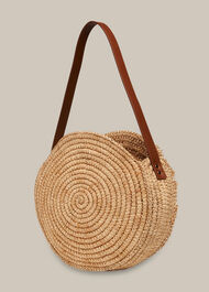 Lottie Round Straw Fringe Tote Neutral