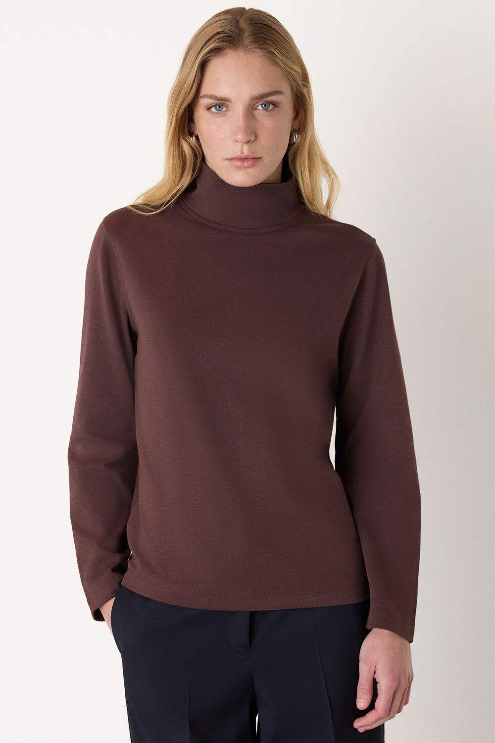 Brown Long Sleeve Funnel Neck Jersey