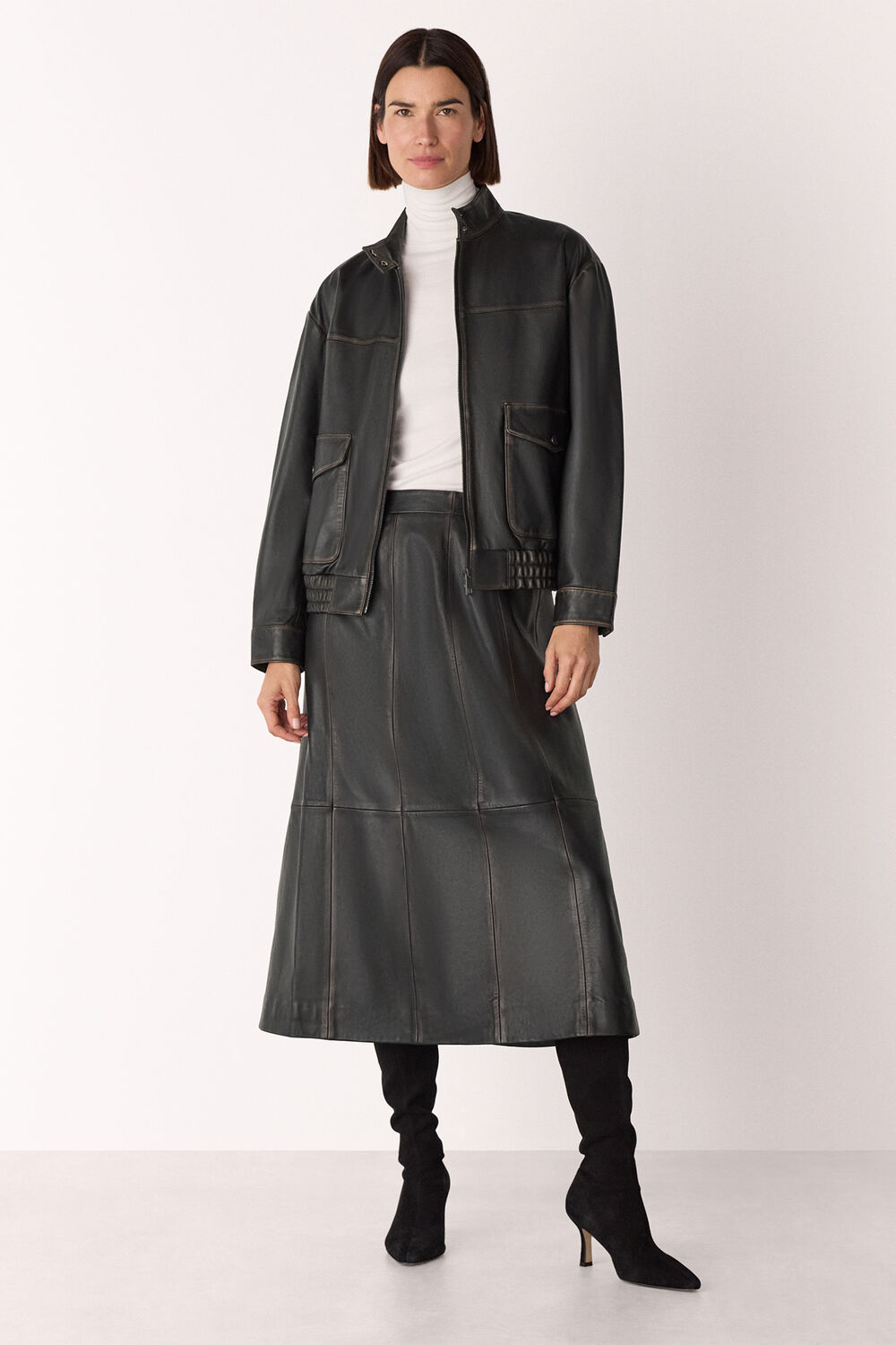 Black Burnished Leather Bomber