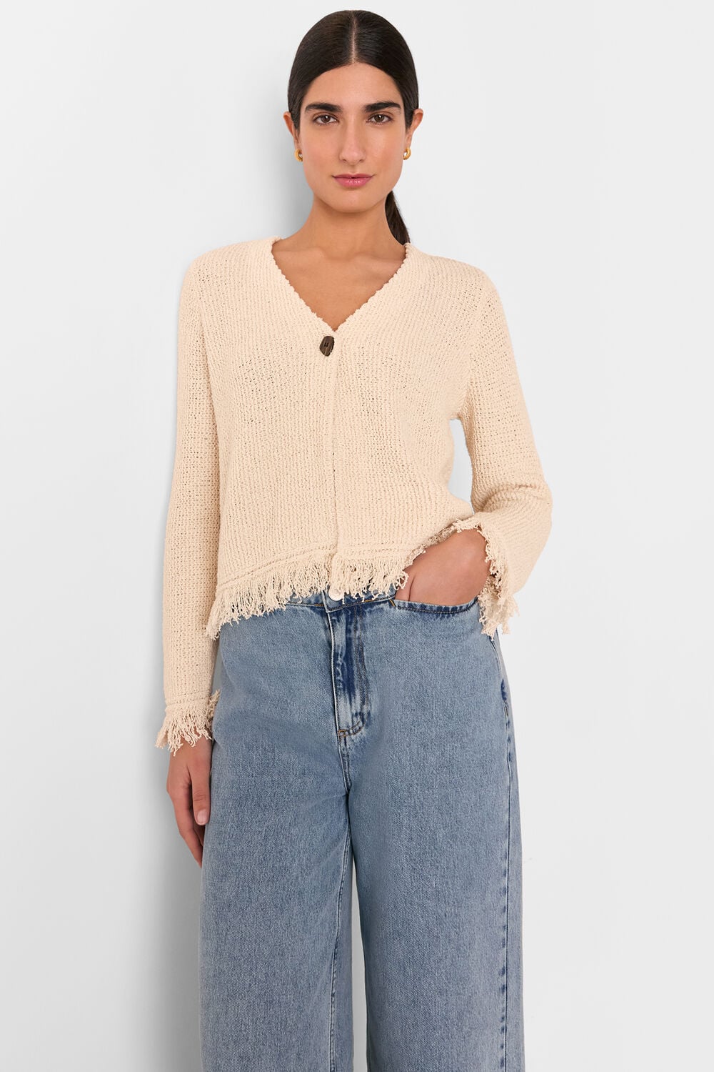 Ivory Fringe Detail Cardigan