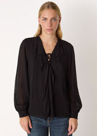Sheer V Neck Frill Blouse