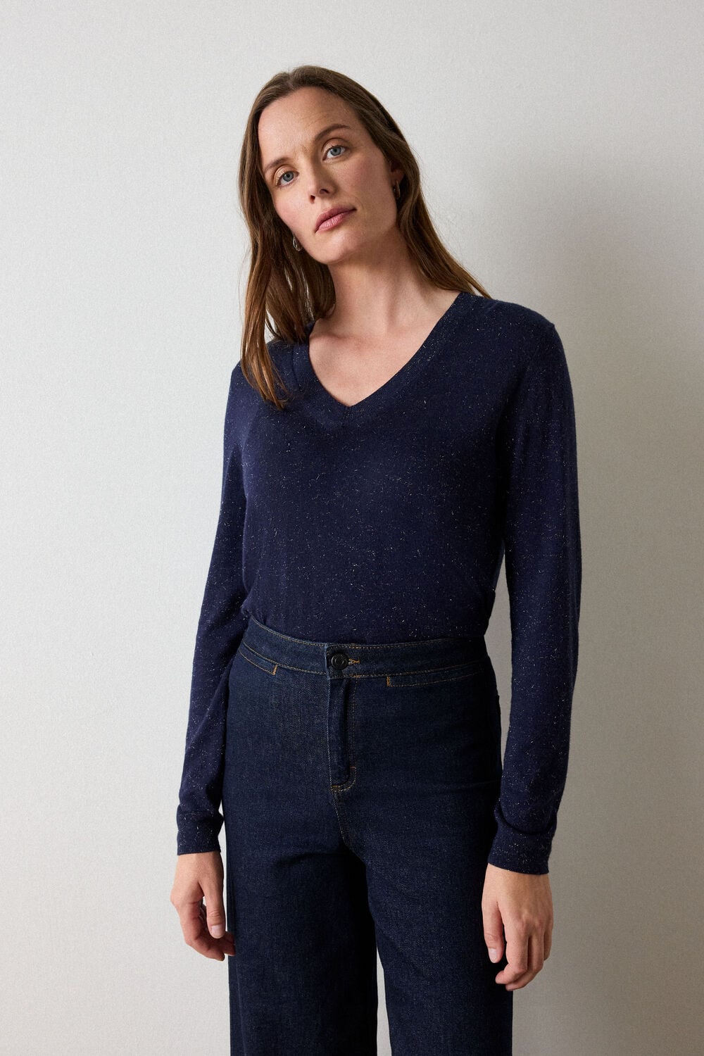 Navy Annie Sparkle V Neck Knit